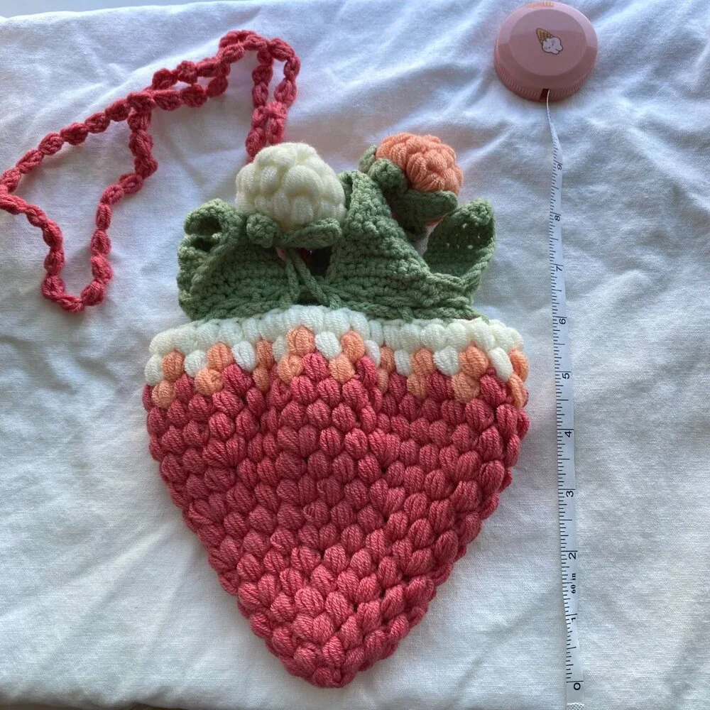 Handmade Crochet Strawberry Crossbody Bag Valentine Gift - Picture 8 of 8